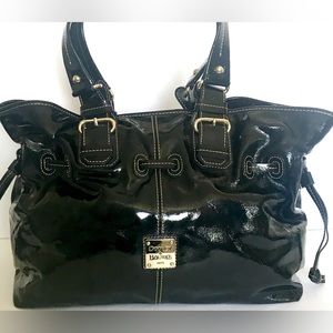 Dooney Bourke Large Black Patent Leather Chiara Tote
